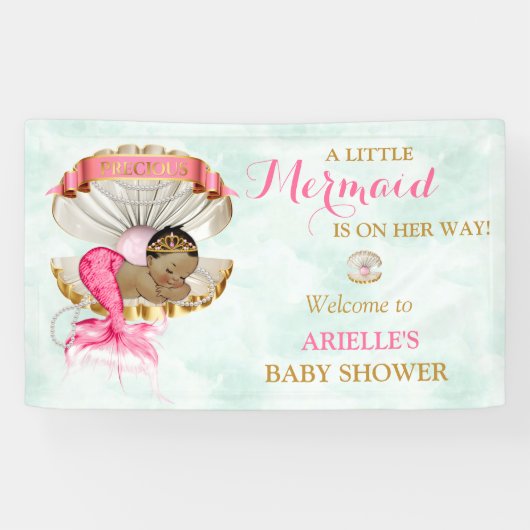 Mermaid Baby Clam Muschel Tiara African American Banner (Horizontal)