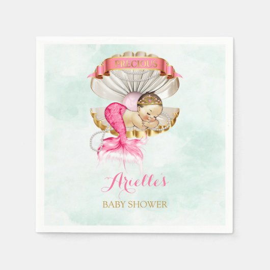 Mermaid Baby Clam Muschel Tiara Pearls Pink Gold Serviette (Vorderseite)