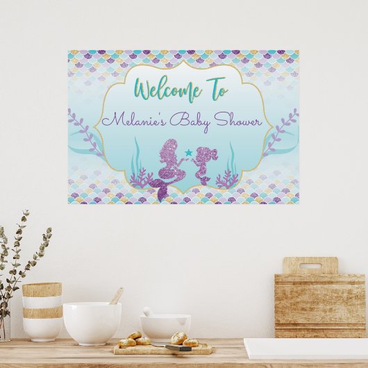 Mermaid Baby Dusche Begrüßungspapier Poster (Küche)