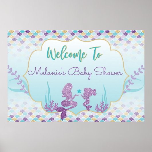 Mermaid Baby Dusche Begrüßungspapier Poster (Vorne)
