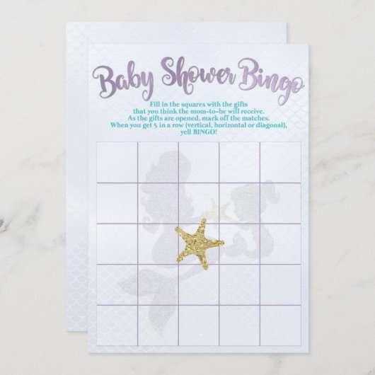 Mermaid Baby Dusche Bingo Cards Einladung (Vorne/Hinten)