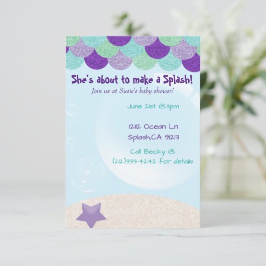 Mermaid Baby Dusche Einladung (Stehend Vorderseite)