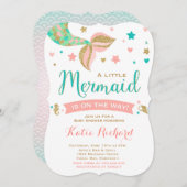 Mermaid Baby Dusche Einladung Aquamarin Coral Gold (Vorne/Hinten)