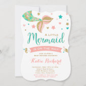 Mermaid Baby Dusche Einladung Aquamarin Coral Gold (Vorderseite)