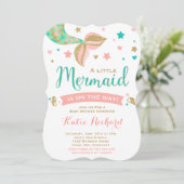 Mermaid Baby Dusche Einladung Aquamarin Coral Gold (Stehend Vorderseite)