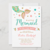 Mermaid Baby Dusche Einladung Aquamarin Coral Gold (Vorderseite)