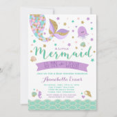 Mermaid Baby Dusche Einladung Aquamarin Lila Gold (Vorderseite)