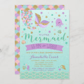 Mermaid Baby Dusche Einladung Aquamarin Lila Gold (Vorne/Hinten)