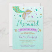 Mermaid Baby Dusche Einladung Aquamarin Lila Gold (Vorderseite)