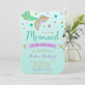 Mermaid Baby Dusche Einladung Aquamarines Lila Gol (Stehend Vorderseite)