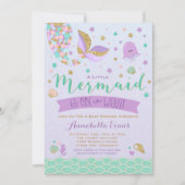 Mermaid Baby Dusche Einladung Aquamarines Lila Gol (Vorderseite)