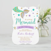 Mermaid Baby Dusche Einladung Aquamarines Lila Gol (Stehend Vorderseite)