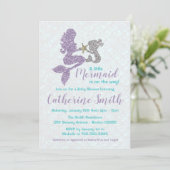 Mermaid Baby Dusche Einladung Lavendel und Aquamar (Stehend Vorderseite)