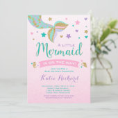 Mermaid Baby Dusche Einladung Pink Aquamarin Lila (Stehend Vorderseite)