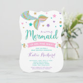 Mermaid Baby Dusche Einladung Pink Aquamarin Lila (Stehend Vorderseite)