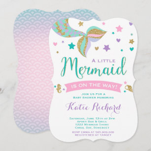 Mermaid Baby Dusche Einladung Pink Aquamarin Lila