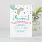 Mermaid Baby Dusche Einladung Pink Aquamarin Lila (Stehend Vorderseite)