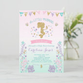 Mermaid Baby Dusche Einladung Pink Aquamarin Lila (Stehend Vorderseite)