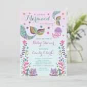 Mermaid Baby Dusche Einladung Pink Gold Dusche (Stehend Vorderseite)