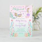 Mermaid Baby Dusche Einladung Pink Gold Dusche (Stehend Vorderseite)