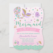 Mermaid Baby Dusche Einladung Pink Lila Aquamarin (Vorderseite)