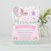 Mermaid Baby Dusche Einladung Pink Lila Aquamarin (Stehend Vorderseite)