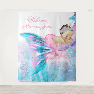 Mermaid Baby Dusche Hintergrund Brünett Mermaid Wandteppich