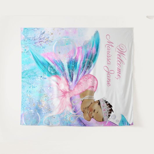 Mermaid Baby Dusche Hintergrund Ethnic Mermaid Wandteppich (Vorderseite (Horizontal))