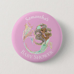 Mermaid Baby Dusche Nautic Pink Taste Button