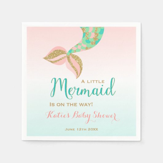 Mermaid Baby Dusche Party Napkin Whimsical Meerjun Serviette (Vorderseite)