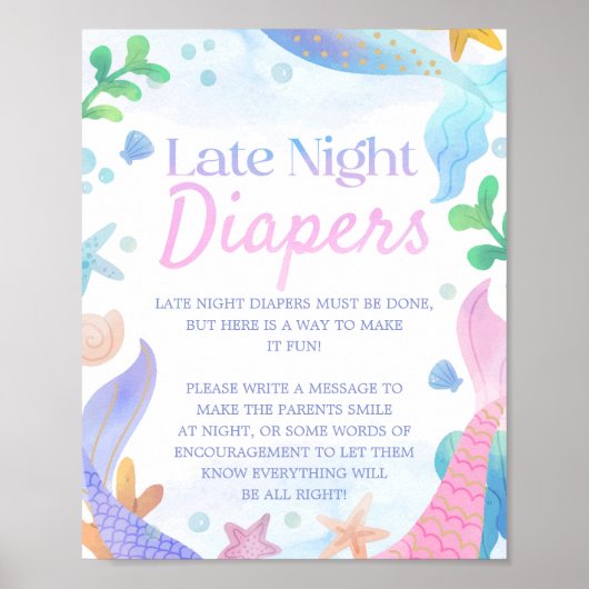 Mermaid Baby Dusche Spate Night Diapers Poster (Vorne)