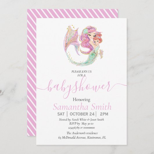 Mermaid Baby Dusche Sweet Little Mermaid Ankündigung (Vorne/Hinten)