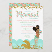 Mermaid Baby Girl American Peach Mint Gold Einladung (Vorne/Hinten)
