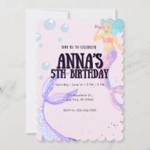 Mermaid Baby Girl Birthday Einladung