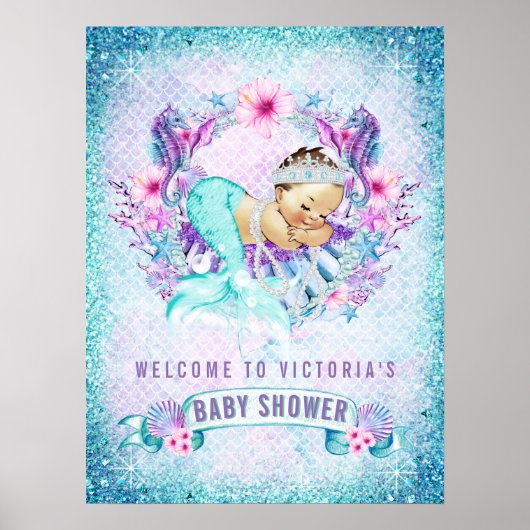 Mermaid Baby Girl Dusche Begrüßungszeichen Poster (Vorne)