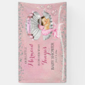 Mermaid Baby Girl Pink Clam Muschel Pearls Seepfer Banner (Vertikal)
