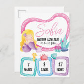 Mermaid Baby Photo Birth Stats Announcement Ankündigungspostkarte (Vorne/Hinten)