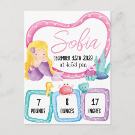 Mermaid Baby Photo Birth Stats Announcement Ankündigungspostkarte