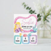 Mermaid Baby Photo Birth Stats Announcement Ankündigungspostkarte (Stehend Vorderseite)