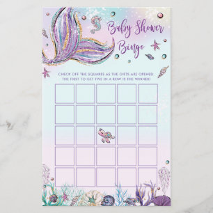 Mermaid Baby Shower Bingo Game Activity Baby Girl