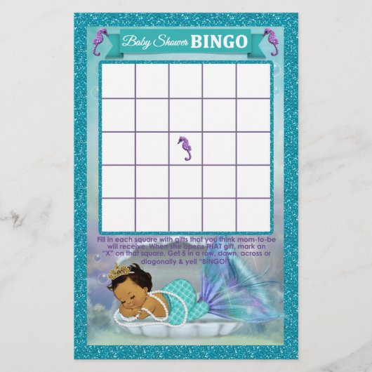 Mermaid Baby Shower Bingo Game Card #136 (Vorderseite)