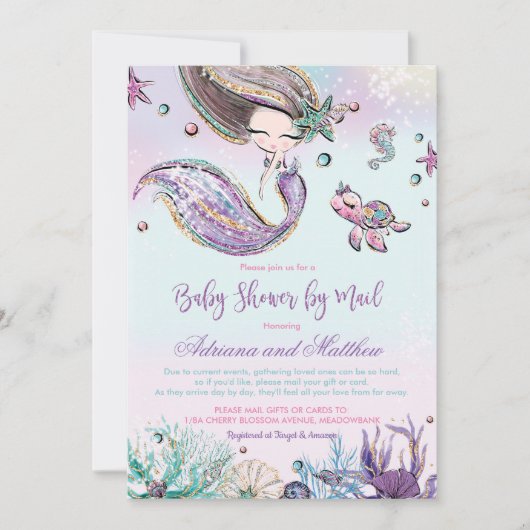 Mermaid Baby Shower by Mail Long Distance Virtual Einladung (Vorderseite)