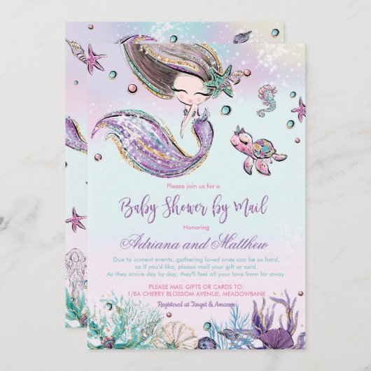Mermaid Baby Shower by Mail Long Distance Virtual Einladung (Vorne/Hinten)