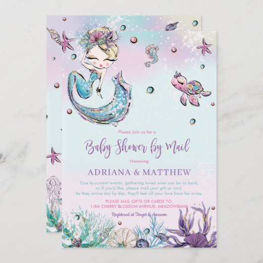 Mermaid Baby Shower by Mail Long Distance Virtual Einladung (Vorne/Hinten)