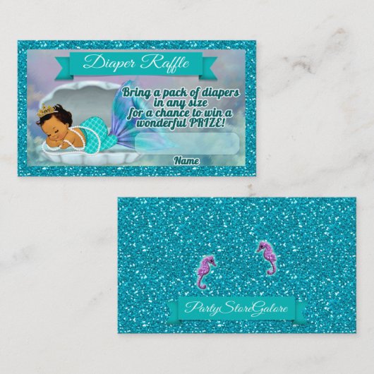 Mermaid Baby Shower Diaper Raffle Tickets #136 Begleitkarte (Vorne/Hinten)