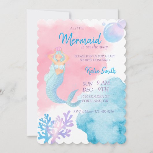 Mermaid Baby Shower Einladung (Vorderseite)