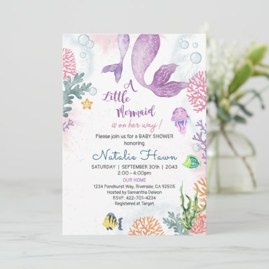 Mermaid Baby Shower Einladung (Stehend Vorderseite)