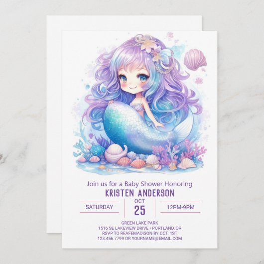 Mermaid Baby Shower Einladung (Vorne/Hinten)