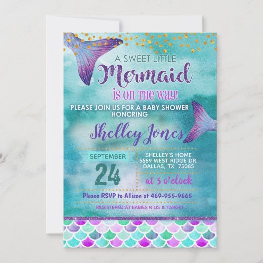 Mermaid Baby Shower Einladung (Vorderseite)