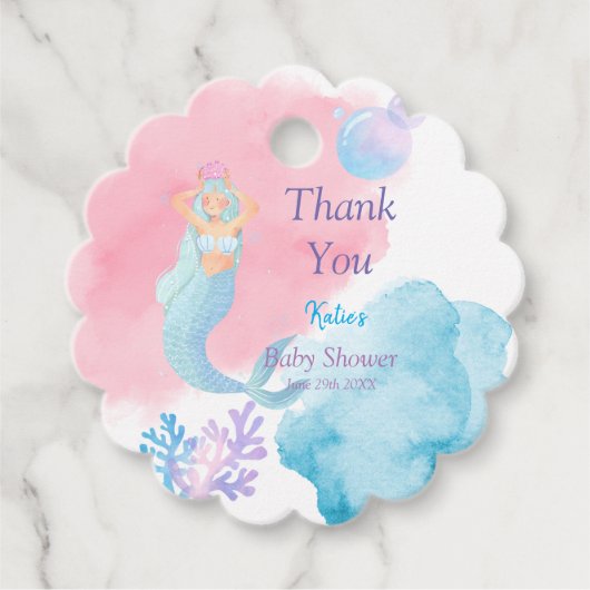 Mermaid Baby Shower Einladung Geschenkanhänger (Vorderseite)